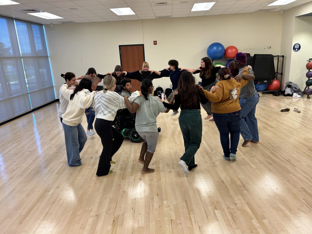 CCF Teaching Artist Adrienne Kraus Latanishen teaches hip-hop classes at QACHS & Centreville Middle School