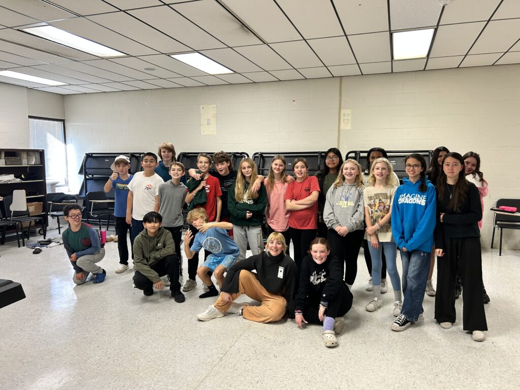 CCF Teaching Artist Adrienne Kraus Latanishen teaches hip-hop classes at QACHS & Centreville Middle School