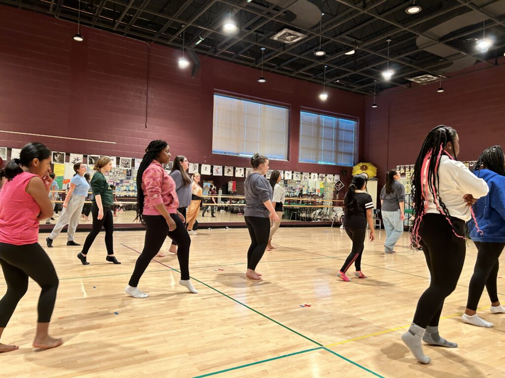 CCF Teaching Artist Adrienne Kraus Latanishen teaches hip-hop classes at QACHS & Centreville Middle School