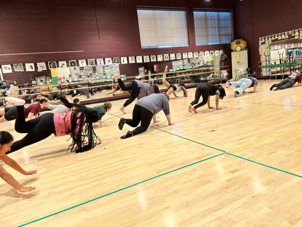 CCF Teaching Artist Adrienne Kraus Latanishen teaches hip-hop classes at QACHS & Centreville Middle School