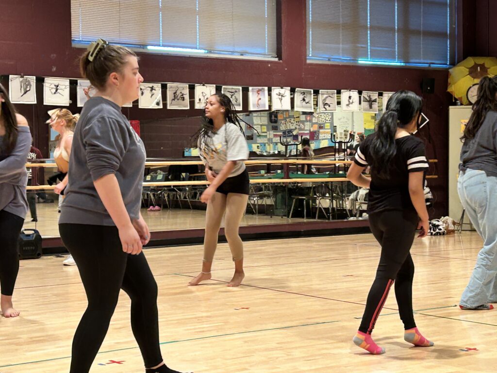 CCF Teaching Artist Adrienne Kraus Latanishen teaches hip-hop classes at QACHS & Centreville Middle School