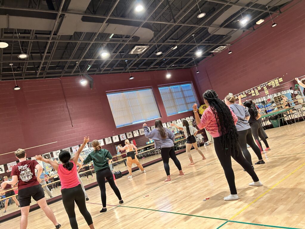 CCF Teaching Artist Adrienne Kraus Latanishen teaches hip-hop classes at QACHS & Centreville Middle School