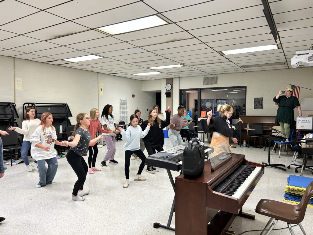 CCF Teaching Artist Adrienne Kraus Latanishen teaches hip-hop classes at QACHS & Centreville Middle School