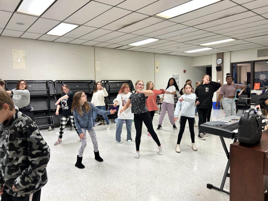 CCF Teaching Artist Adrienne Kraus Latanishen teaches hip-hop classes at QACHS & Centreville Middle School