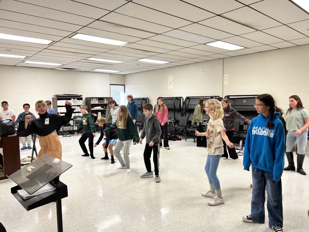 CCF Teaching Artist Adrienne Kraus Latanishen teaches hip-hop classes at QACHS & Centreville Middle School