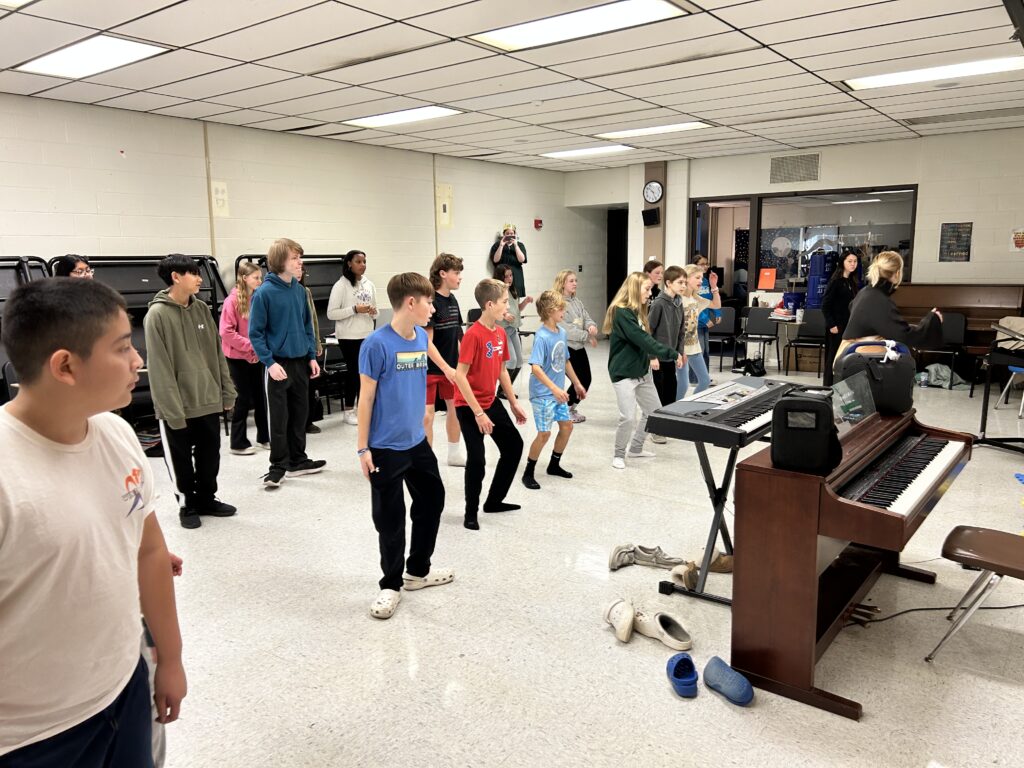 CCF Teaching Artist Adrienne Kraus Latanishen teaches hip-hop classes at QACHS & Centreville Middle School