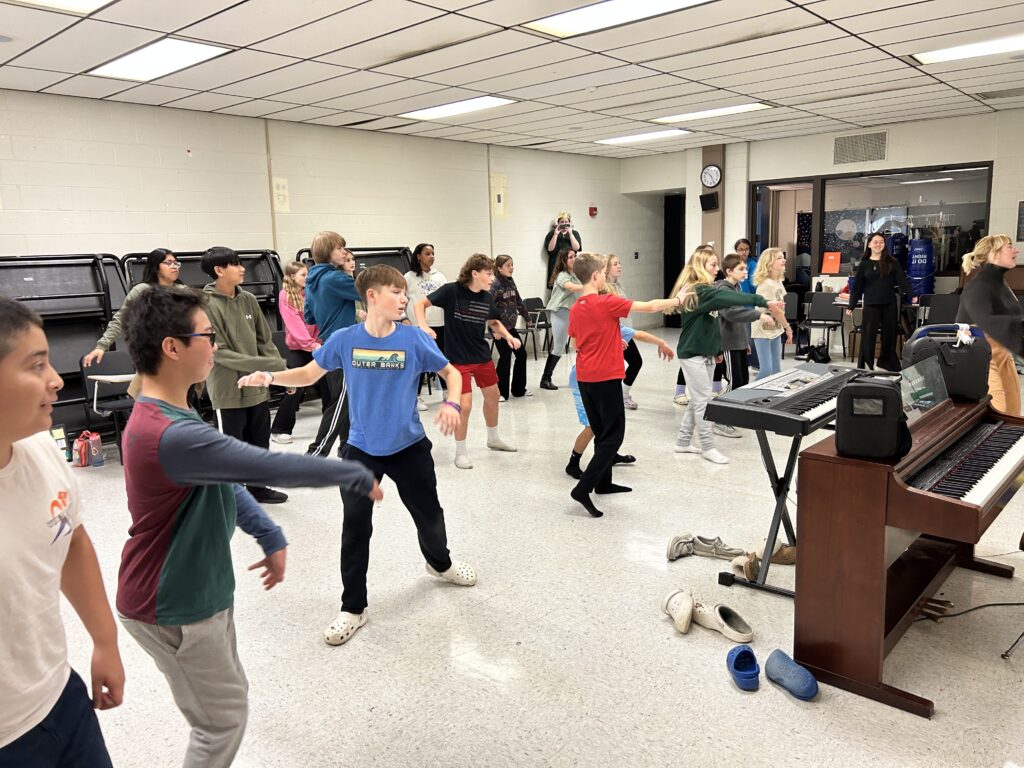 CCF Teaching Artist Adrienne Kraus Latanishen teaches hip-hop classes at QACHS & Centreville Middle School