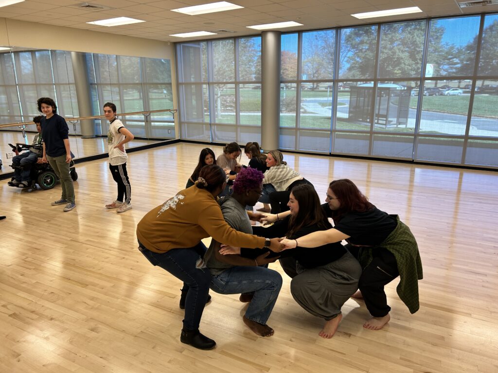 CCF Teaching Artist Adrienne Kraus Latanishen teaches hip-hop classes at QACHS & Centreville Middle School