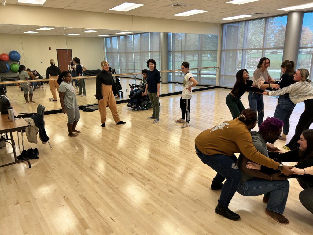 CCF Teaching Artist Adrienne Kraus Latanishen teaches hip-hop classes at QACHS & Centreville Middle School