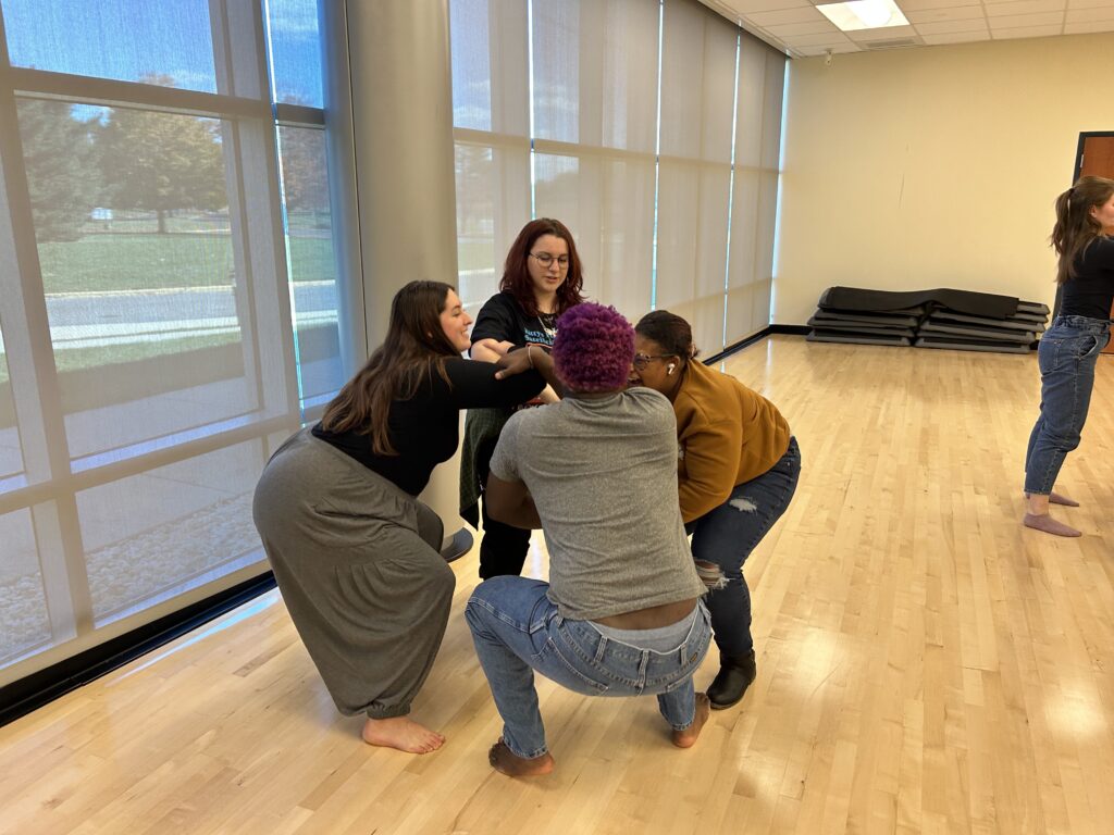 CCF Teaching Artist Adrienne Kraus Latanishen teaches hip-hop classes at QACHS & Centreville Middle School