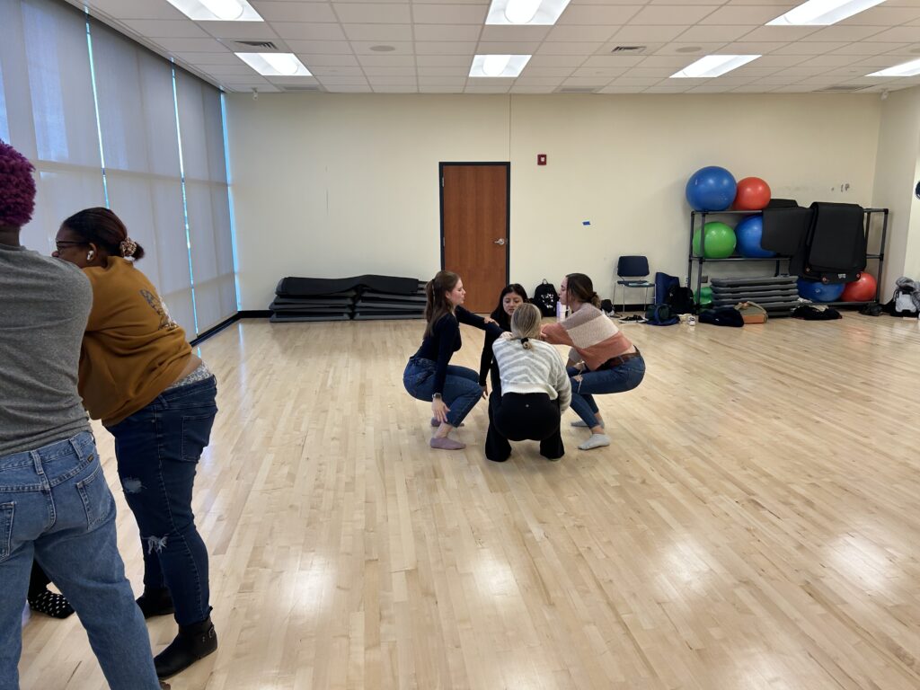 CCF Teaching Artist Adrienne Kraus Latanishen teaches hip-hop classes at QACHS & Centreville Middle School