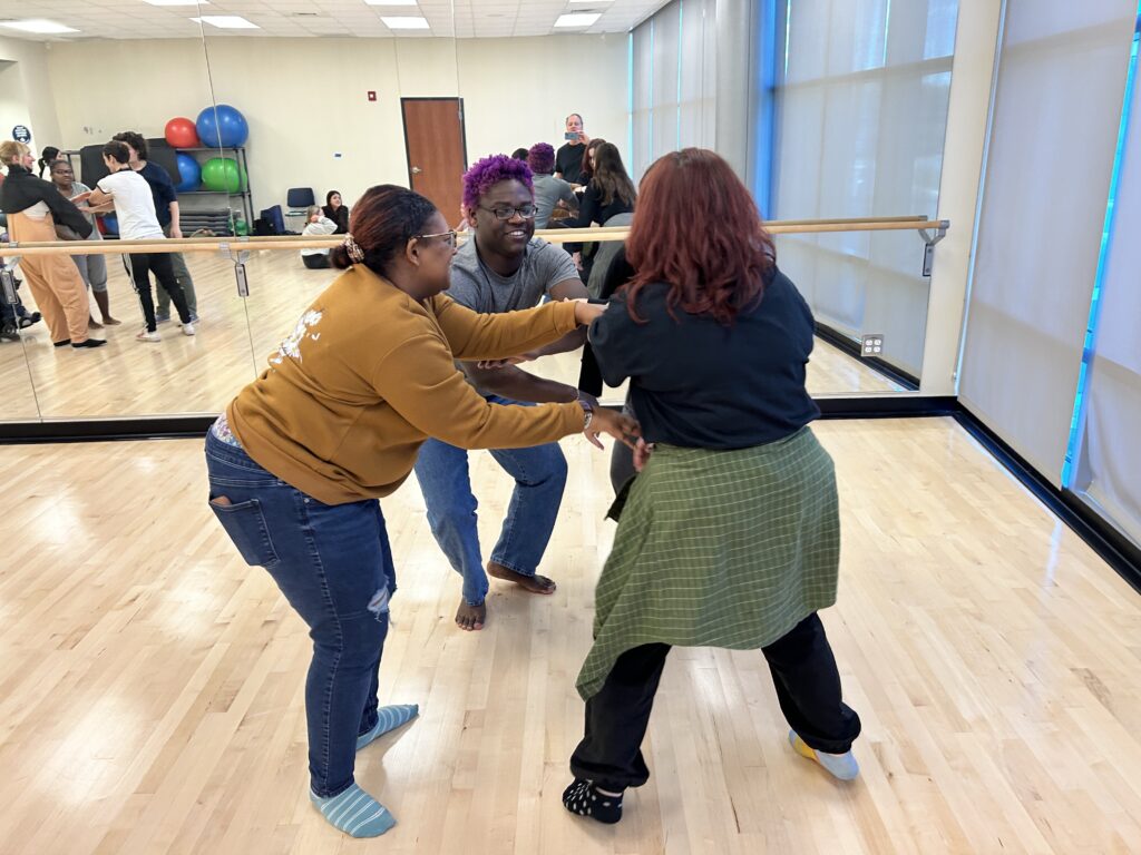 CCF Teaching Artist Adrienne Kraus Latanishen teaches hip-hop classes at QACHS & Centreville Middle School