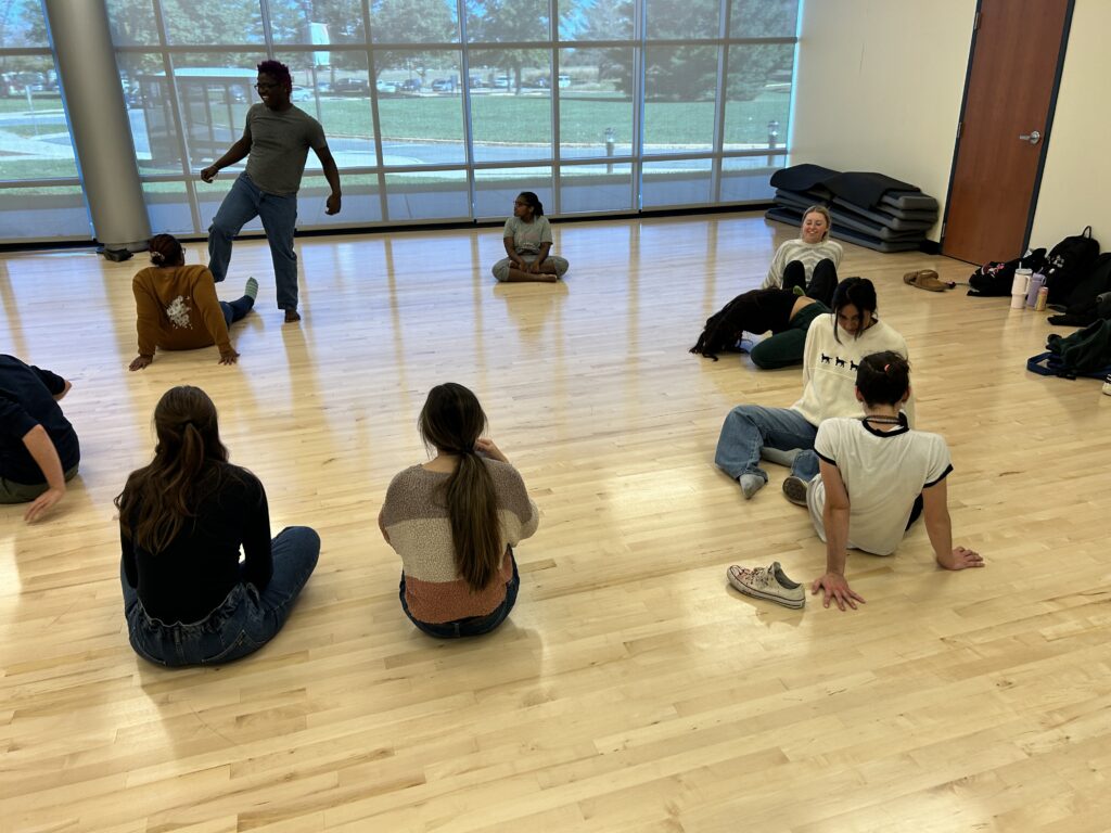 CCF Teaching Artist Adrienne Kraus Latanishen teaches hip-hop classes at QACHS & Centreville Middle School