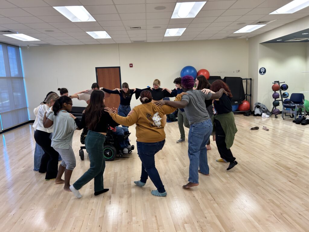 CCF Teaching Artist Adrienne Kraus Latanishen teaches hip-hop classes at QACHS & Centreville Middle School