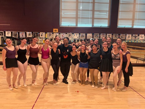Director of Ballet Hispanico 2, Rodney Hampton with dancers after his ballet class at Queen Anne’s County High School.