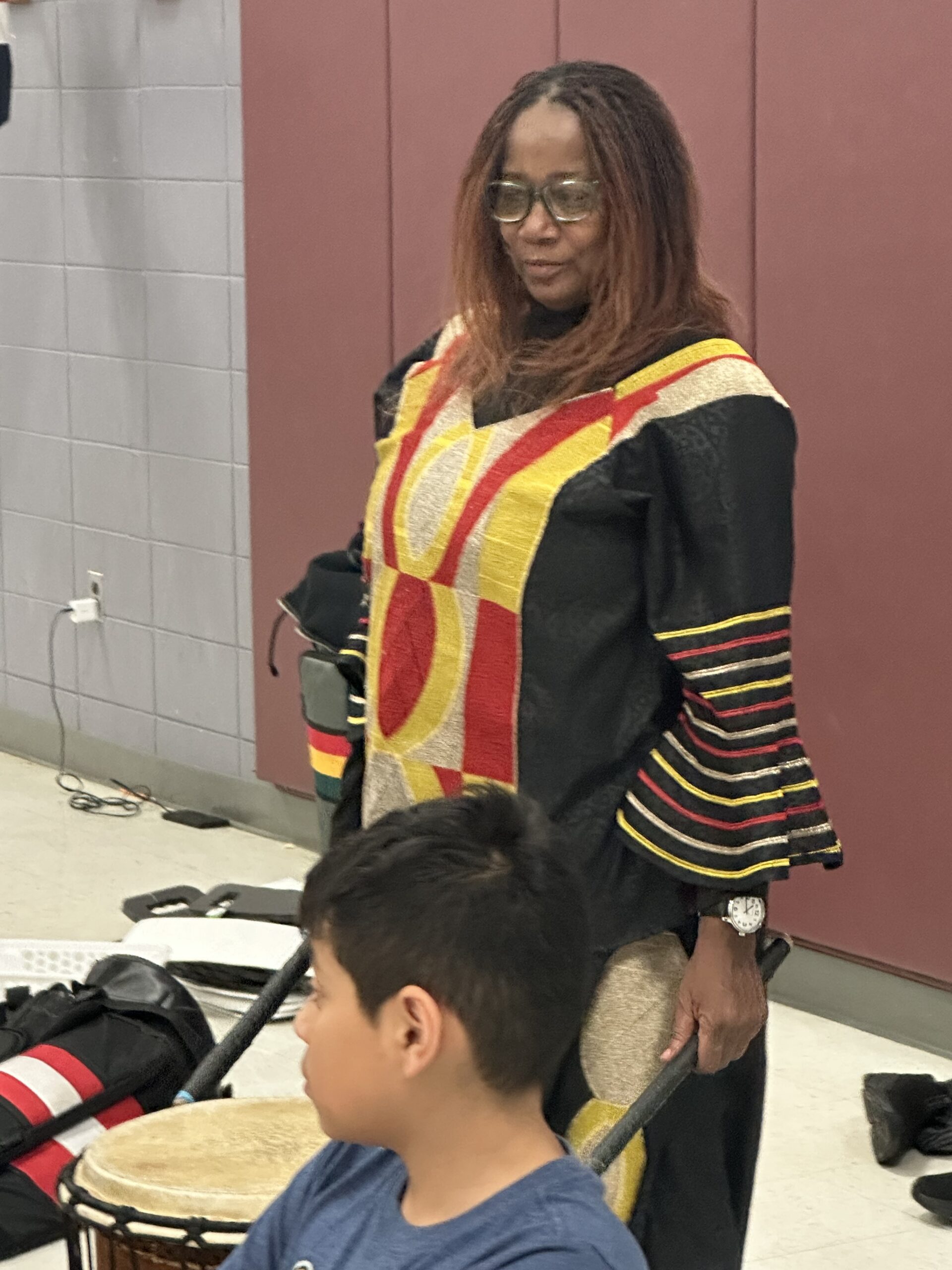 CCF Guest Teaching Artist Sylvia Soumah during her West African Dance and Drumming classes at Grasonville Elementary School.