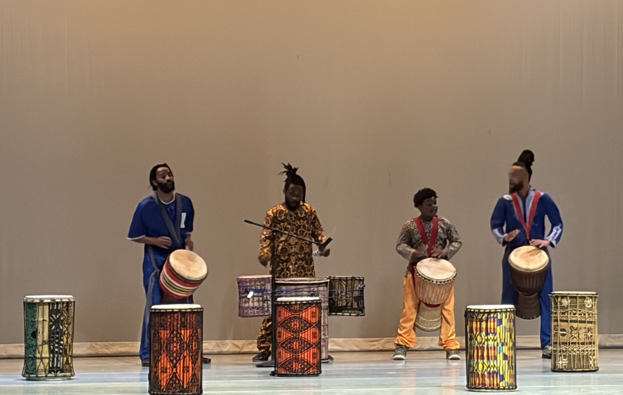 The Coyaba Dance Theater Drummers welcome the audience to West African Dance performance.